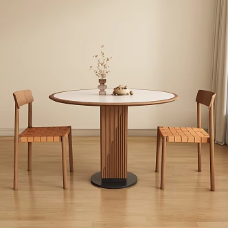 Middle-style round dining table and chair 3d model