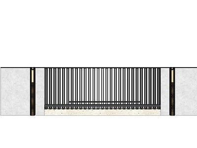 Modern Feature Wall With Vertical Black Metal Strips Stone Side Pillars And Bottom Decorative Panels 3d model