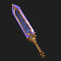 Fantasy Sword with Purple Blade Golden Decorations and Blue Gemstones in Ornate Weapon Design