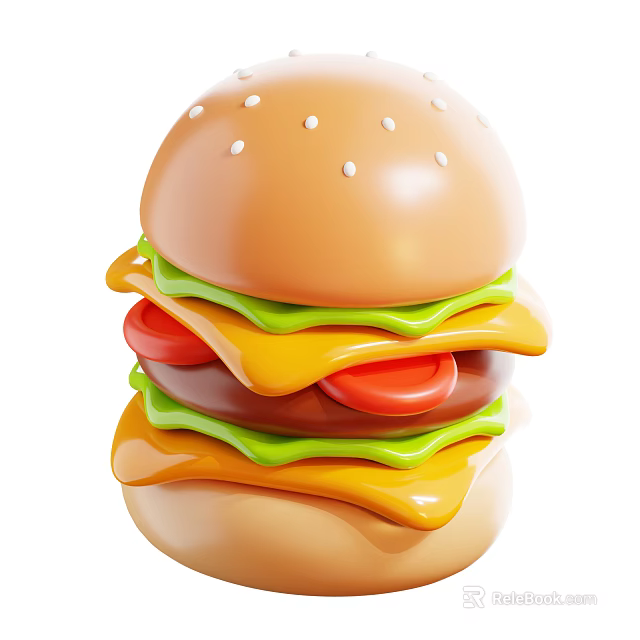 Delicious Layered Burger With Fresh Lettuce Melted Cheese Juicy Tomato And Beef Patty 3d model 