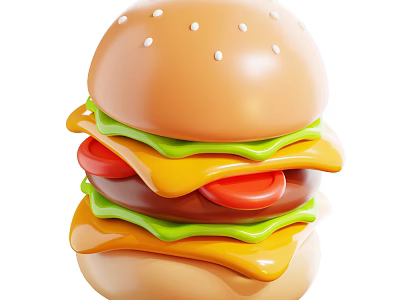Delicious Layered Burger With Fresh Lettuce Melted Cheese Juicy Tomato And Beef Patty 3d model