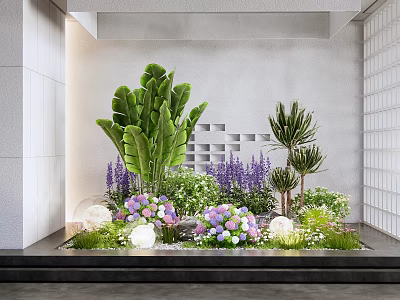 Elegant Plant Combination Featuring Large Leafy Plants Purple Flowers Pink White Blooms Modern Wall Design 3d model
