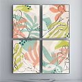 Abstract Painting Four Panel Set With Soft Hues Leaf Patterns And Human Figure Outlines 3d model