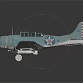 Light Blue Fighter Jet Model With Stars On Wings And Propeller Against Dark Background