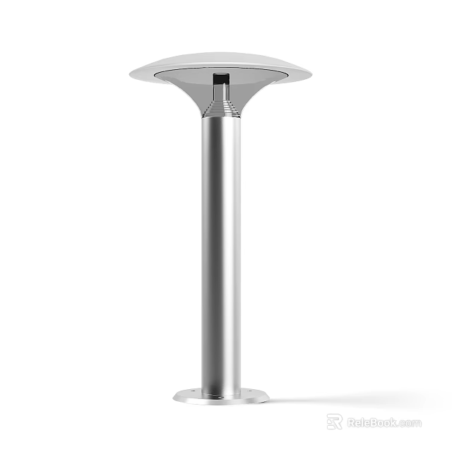 Modern Stainless Steel Outdoor Light With Cylindrical Pole And Round Shade 3d model 