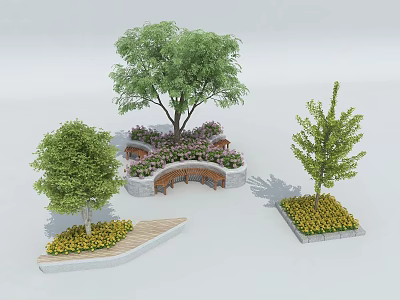 Arbor Centered Garden Landscape With Shrubs Bench Stone Path And Flower Beds 3d model