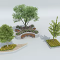 Arbor Centered Garden Landscape With Shrubs Bench Stone Path And Flower Beds 3d model