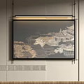 Chinese Style Abstract Painting With Ancient Architecture Elements And Golden Black Tones As Wall Decor