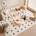 Modern Cream Style Sofa Coffee Table Combination Multi-person Sofa Leisure Sofa Hanging Picture Floor Lamp 3d model