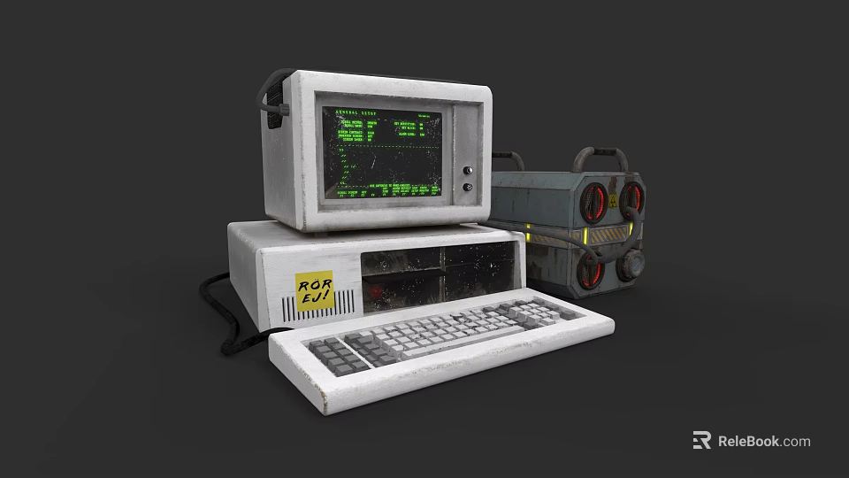 Vintage Electronic Control Equipment With KDR Console Green Screen And Keyboard 3d model 