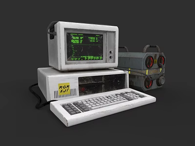 Vintage Electronic Control Equipment With KDR Console Green Screen And Keyboard 3d model