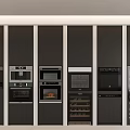 Modern Kitchen With Black Cabinets And Various Built In Kitchen Appliances 3d model