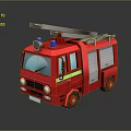 Red Fire Truck with Ladder Blue Siren and Yellow Stripes Design