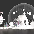 Fashion Week Exhibition Display Featuring Transparent Dome White House Hanging Round Lights And Decorations