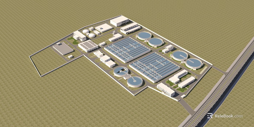 Aerial View Of Industrial Plant With Circular Tanks Large Workshops And Facilities 3d model 