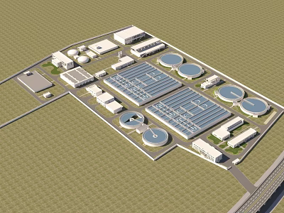 Aerial View Of Industrial Plant With Circular Tanks Large Workshops And Facilities 3d model