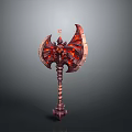 Demonic Fantasy Axe with Red Orange Flame Effects Glowing Core and Decorative Handle Texture