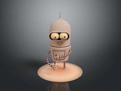 Cartoon Robot Game And Movie Character With Big Round Eyes Striped Arms And Smiling Face 3d model