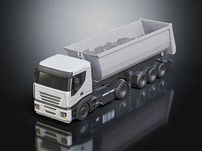White Modern Dump Truck Loaded With Stones On Shiny Reflective Surface 3d model
