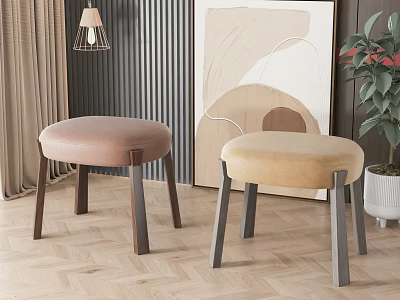 Modern Upholstered Leisure Chairs In Beige And Light Brown With Wooden Legs And Wall Art 3d model