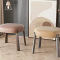 Modern Upholstered Leisure Chairs In Beige And Light Brown With Wooden Legs And Wall Art