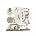 Wooden Decorative Ornament Set With Puzzle Alphabet Whiteboard Maze And Bunting Flags For Kids Room