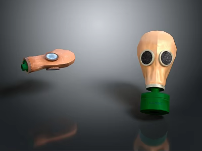 Weapon Gas Mask With Wooden Component Green Base And Protective Lenses 3d model