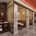 Private Room Interior Design With Transparent Partitions Dining Table Chairs Marble Floor And Pendant Lights