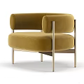Brown Velvet Single Sofa With Round Arms And Gold Metal Legs Modern Design