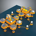 3D Modular Hexagonal Platform Structure With Connected Units And Orange Gray Design