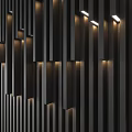 Modern Luxury Sofa Backdrop Wall With Vertical Stripes Design And Embedded Lighting 3d model