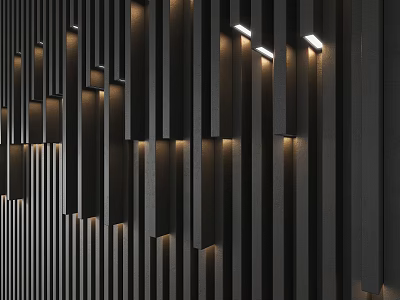 Modern Luxury Sofa Backdrop Wall With Vertical Stripes Design And Embedded Lighting 3d model