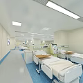 Modern Hospital Ward Interior With White Beds Blue Flooring And Medical Facilities