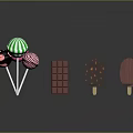 Assorted Colorful Desserts Display Featuring Lollipops Chocolate Bar And Chocolate Strawberry Ice Cream