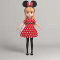 Cute Blonde Doll With Minnie Mouse Ears Red Polka Dot Dress Black Tights And Shoes