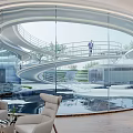 Modern Lounge Area With Comfortable Sofas Glass Walls And Wooden Flooring