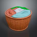 Plush Animal Toy In Woven Basket With Colorful Fabric Layers