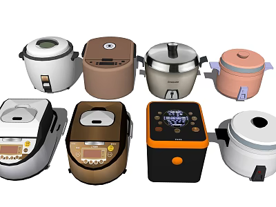 Modern Kitchen Appliances Featuring Various Rice Cooker Designs And Styles 3d model
