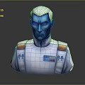 Blue Skinned White Haired Red Eyed Game Character In White Uniform With Golden Epaulettes