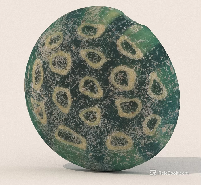 Unique Green Sphere With Yellow Circular Hole Patterns On Textured Surface 3d model