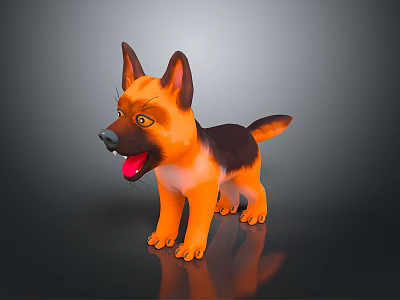 Playful German Shepherd Puppy With Brown And Orange Fur Standing 3d model