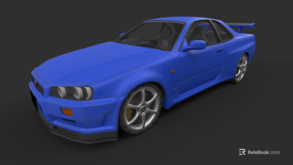 Blue Two Door Sports Car With Sleek Body Rear Spoiler And Alloy Wheels 3d model 