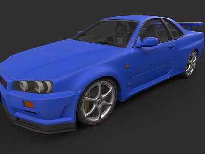 Blue Two Door Sports Car With Sleek Body Rear Spoiler And Alloy Wheels 3d model