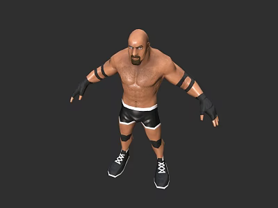 Muscular Bald Bearded Game Movie Character With Shirtless Black Wrist Wraps Knee Pads And Sneakers 3d model