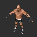 Muscular Bald Bearded Game Movie Character With Shirtless Black Wrist Wraps Knee Pads And Sneakers