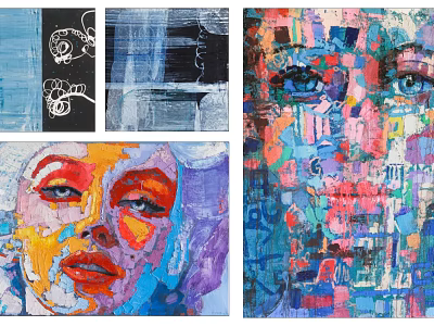Colorful Abstract Oil Paintings With Vibrant Facial Features And Brush Strokes 3d model
