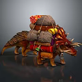 Horned Dinosaur Character Carrying Packed Cargo With Colorful Bundles And Rope Ties