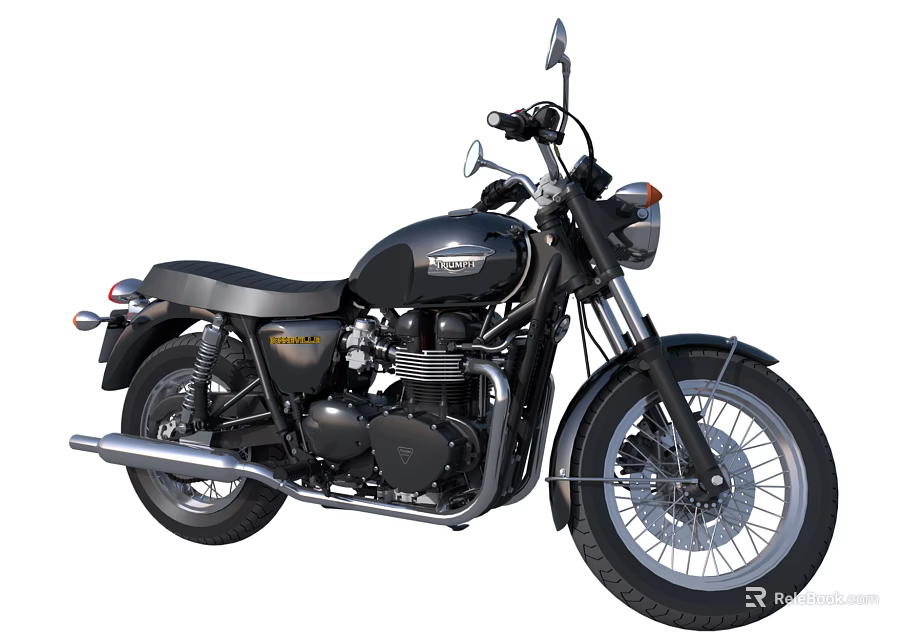 Classic Black Motorcycle Design Featuring Leather Seat Chrome Exhaust And Spoked Wheels 3d model 
