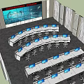 Modern Monitoring Room Government Monitoring Hall Console Digital Large Screen 3d model