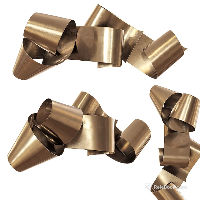 Artistic Modern Metal Curved Strip Copper Gold Wall Decor for Home Interiors 3d model 